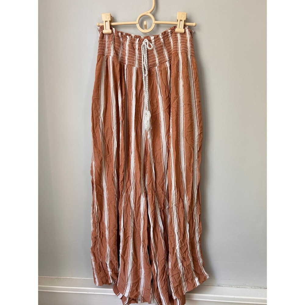 Free People Intimately Striped Wide Leg Smocked Waist Pants Orange White M